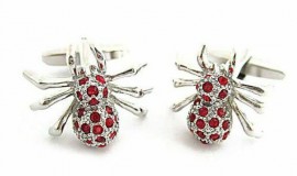 MNG04 - Piros strasszköves, pók alakú mandzsettagomb, kézelőgomb