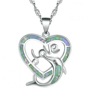 NYM12 - Szív alakú, delfines, csillogó tűzzománcos nyaklánc