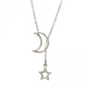 NYM52 - Ezüst színű nyitott nyaklánc hold és csillag medállal
