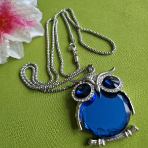 NYM82 - Strassz- és opál köves bagoly nyaklánc medállal 43x55mm