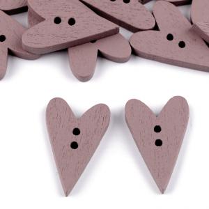 RÖV54 - SZÍV alakú sötét rózsaszín színű fa gomb 18mm