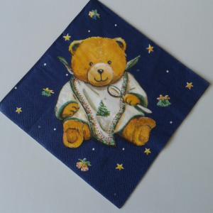 SZV06 Dekoupage - Maci előkével kék alapon 3 rétegű szalvéta