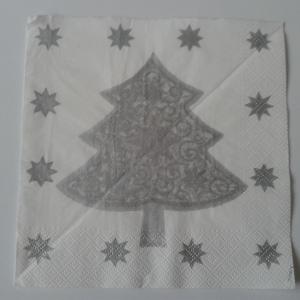 SZV22 Dekoupage - Ezüst fenyő körben csillagokkal 3 rétegű szalvéta