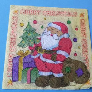 SZV31 Dekoupage - Mikulás ajándékokkal sárga alapon 1 rétegű szalvéta