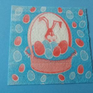 SZV42 Dekoupage - Retro: világos kék alapon nyuszi tojásokkal 1 rétegű szalvéta