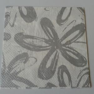 SZV44 Dekoupage - Ezüst virágok 3 rétegű szalvéta