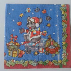 SZV62 Dekoupage - Egérke ajándékokkal kék alap 3 rétegű szalvéta