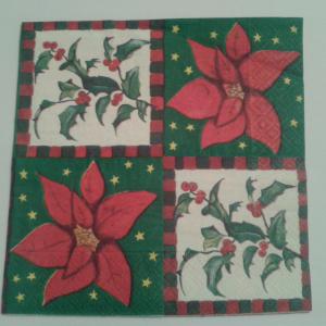 SZV71 Dekoupage - Mikulás virág és fagyöngy 3 rétegű szalvéta