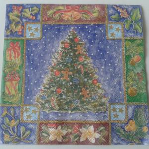 SZV72 Dekoupage - Karácsonyfa díszített széllel 3 rétegű szalvéta