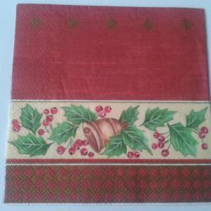 SZV76 Dekoupage - Bordó alap csengettyűs sorral 3 rétegű szalvéta