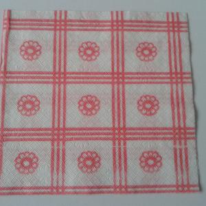 SZV84 Dekoupage - Retro: fehér alapon piros kockás, virágos 1 rétegű szalvéta
