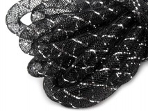 Üreges nylon zsinór díszítésre Ø4,5 mm ezüst lurexszállal - fekete