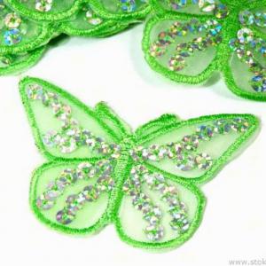 Vasalható zöld hímzett flitteres pillangó 40x55mm