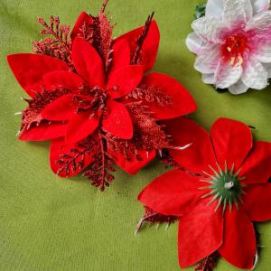 VIR20 - 14cm-es  Glitteres, csillogós mikulásvirág fej - piros