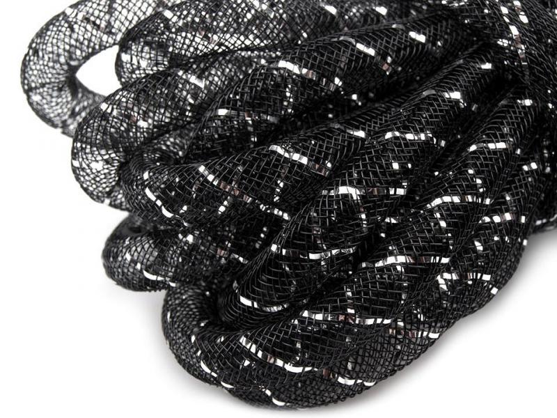 Üreges nylon zsinór díszítésre Ø4,5 mm ezüst lurexszállal - fekete