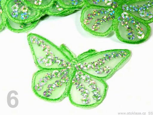 Vasalható zöld hímzett flitteres pillangó 40x55mm