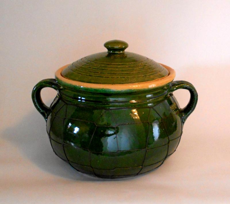 Gömbfazék, zöld kicsi - drótozott