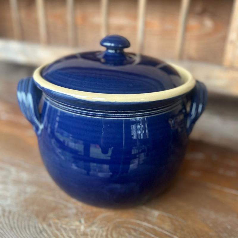 Íves gömbfazék, kobalt-kék