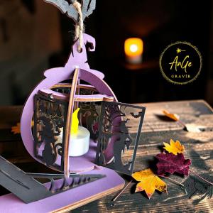 Csontváz kézben tartott halloween lámpás, leddel együtt