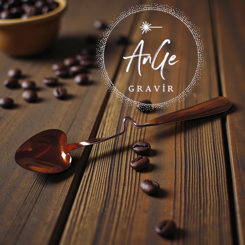 Különleges szív alakú kanál, hajlított nyéllel, magenta-arany