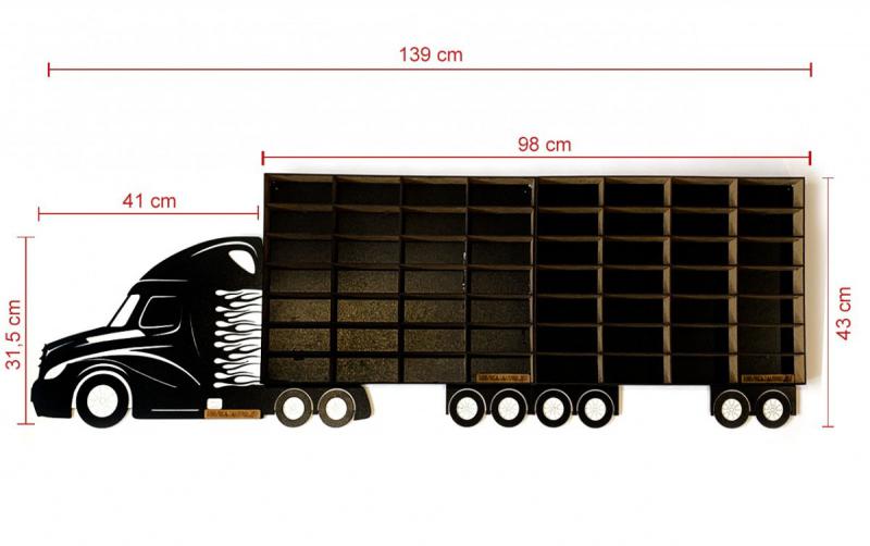 Fekete Kamion 2 pótkocsival (Kisautó Tároló Kamion)