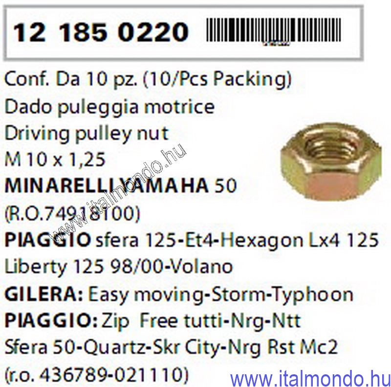 anya 10x1,25 főtengelyre CW-CY-CA-MY-MA-SR-F12-F15 RMS