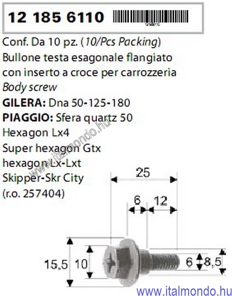 csavar burkolathoz PIAGGIO-GILERA RMS