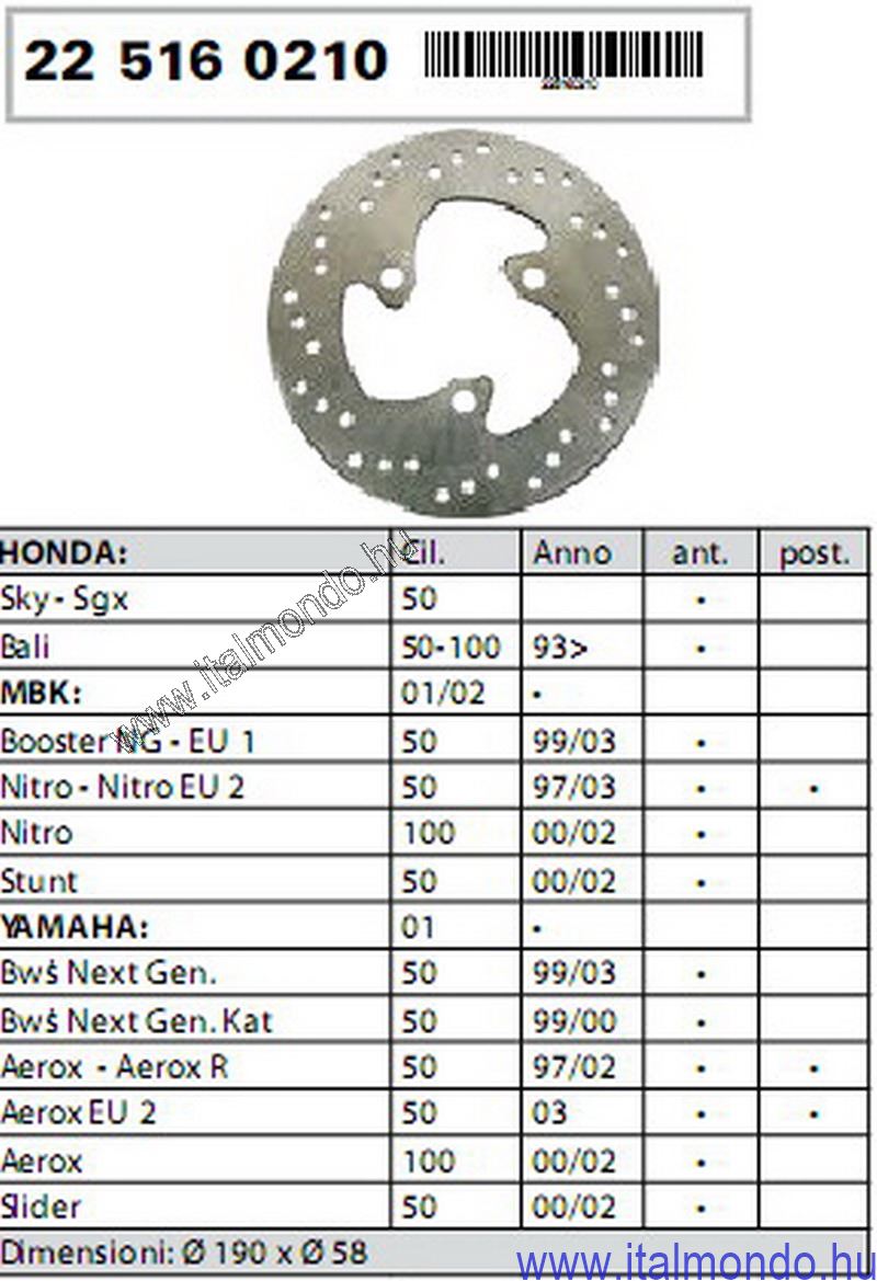féktárcsa APRILIA-PIAGGIO-MALAGUTI-MBK RMS
