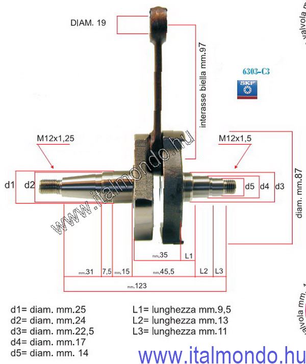 főtengely VESPA PK 125 XL erősített CIF