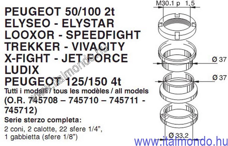 kormánycsapágy PEUGEOT 50-125-150 ex3980 BUZZETTI