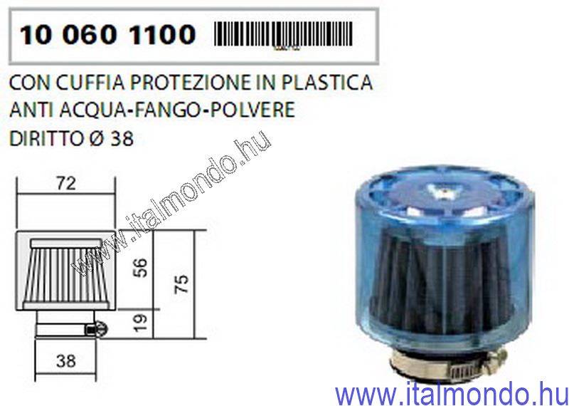 levegőszűrő D=38 egyenes rövid RMS