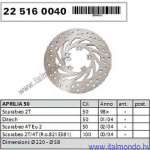 féktárcsa SCARABEO 50-100 első 98- RMS