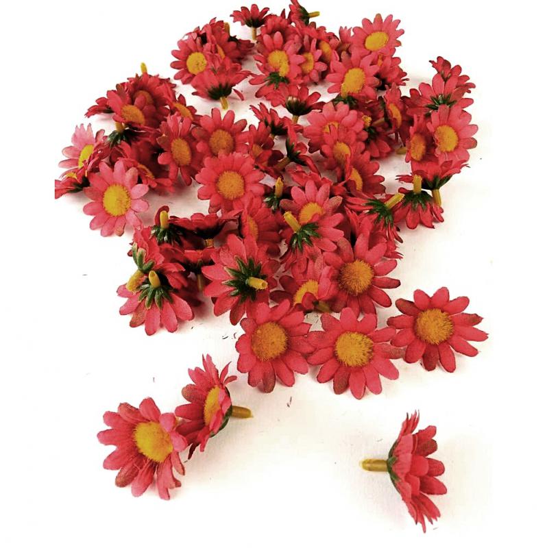 Dekor selyemvirág,margaréta, piros. Mérete:  4 cm. Az ár egy darabra vonatkozik.