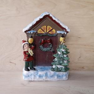 Karácsonyi ajtó gyerekfigurával, ledes. Mérete: 14x19x5 cm