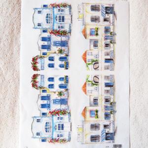 Rizspapír – kék házak, mérete: 32x45 cm