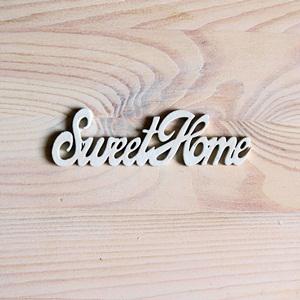 Fehér fa »Sweet home« felirat, mérete: 10x5 cm
