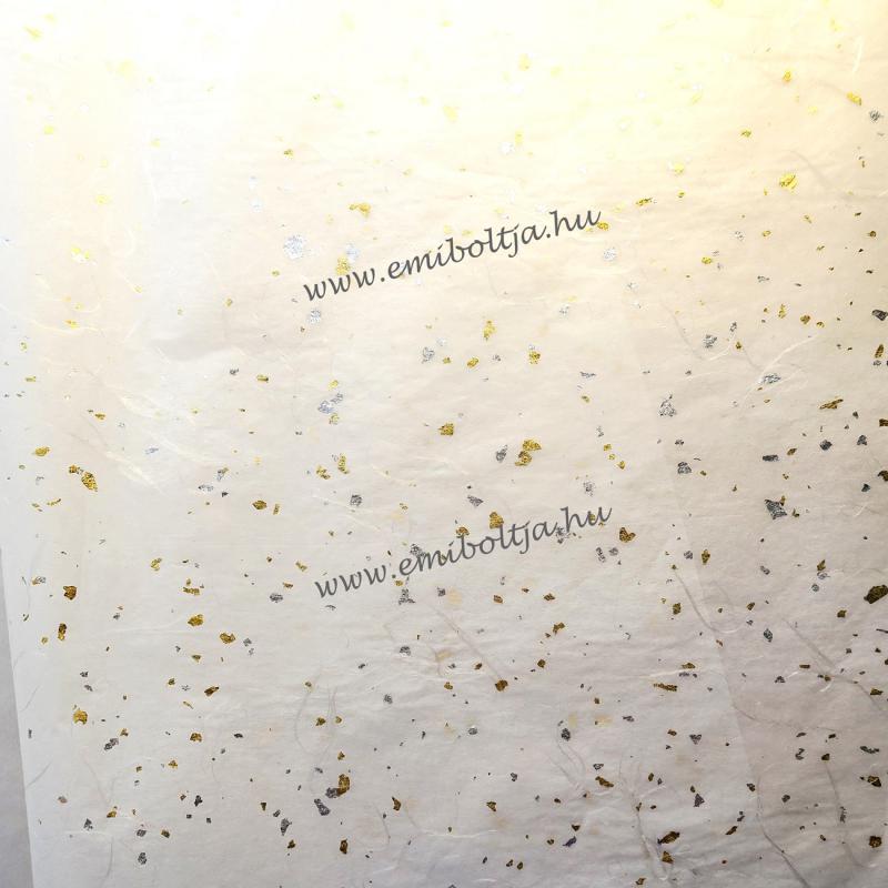 Fehér rizspapír, arany és ezüst spricceléssel, mérete: 50x35 cm