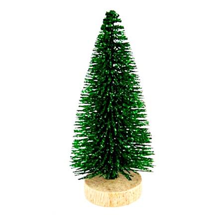 Fenyőfa glitteres zöld, fa talppal, magassága: 100 mm
