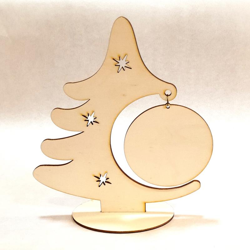 Lézervágott csillagos karácsonyfa alakú állvány körlappal.
