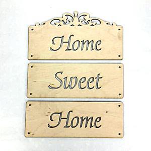 Natúr fa  három részes tábla "Home Sweet Home” felirattal, mérete: 24,7x31 cm