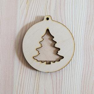 Natúr fa karácsonyfadísz, két részes, fenyőfa. Átmérő: 85 mm