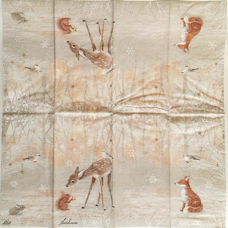 Papírzsepi – Téli erdő állatai. A képen a teljes papírzsepi látható