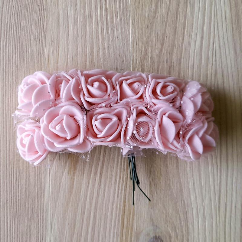 Polifoam rózsacsokor, rózsaszín, 12 db/csokor. Virágfej mérete: 2 cm