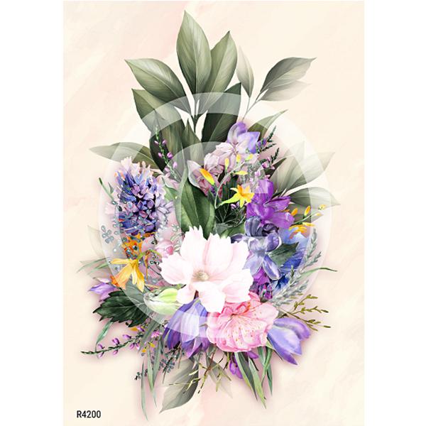 Rizspapír – nagy virágcsokrok krém színű alapon