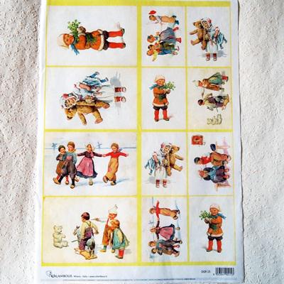 Rizspapír – téli képek gyerekekkel, mérete: 32x45 cm