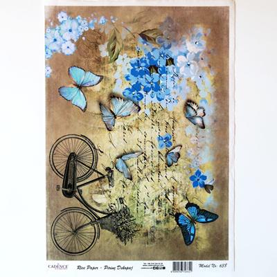 Rizspapír - bicikli, kék pillangók