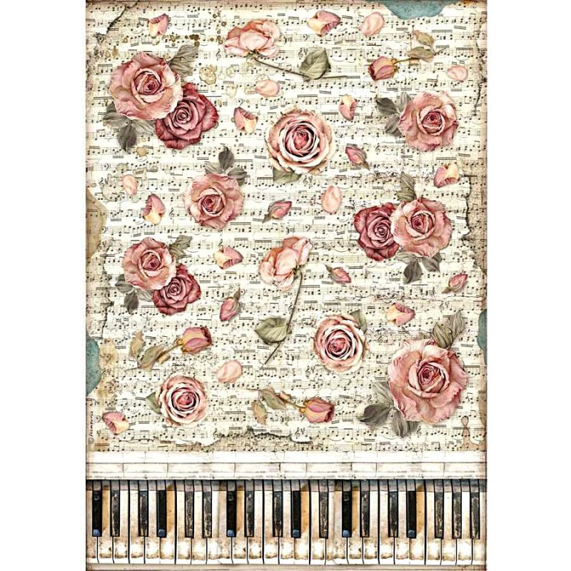 Rizspapír - rózsa, zongora