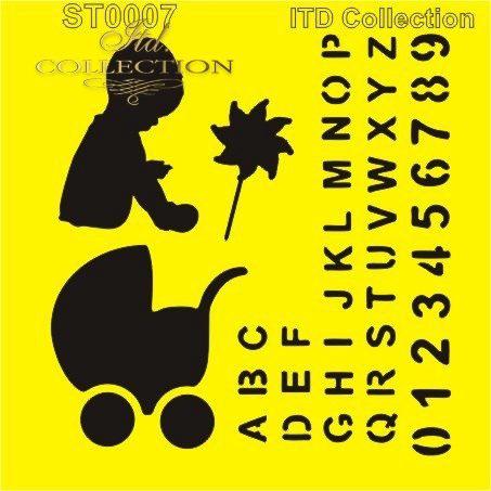 Stencil, kisfiú és betűk. Mérete: 16x16 cm