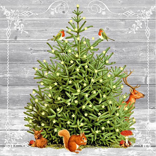 Szalvéta – erdei karácsonyfa állatokkal