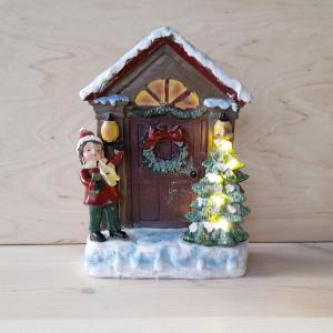 Karácsonyi ajtó gyerekfigurával, ledes. Mérete: 14x19x5 cm